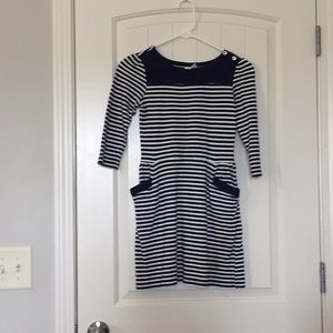 Navy and white striped dress